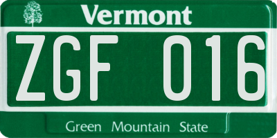 VT license plate ZGF016