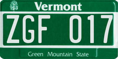 VT license plate ZGF017