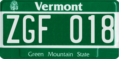 VT license plate ZGF018
