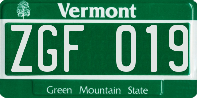 VT license plate ZGF019