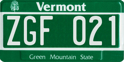VT license plate ZGF021