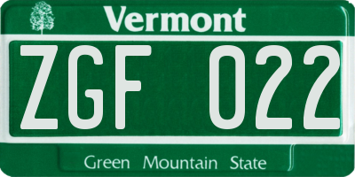 VT license plate ZGF022