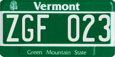 VT license plate ZGF023