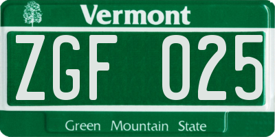 VT license plate ZGF025