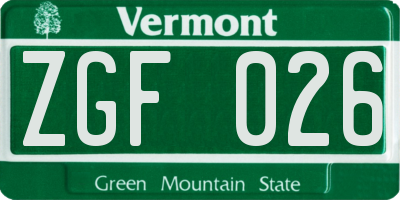 VT license plate ZGF026