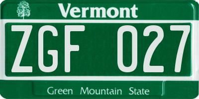 VT license plate ZGF027