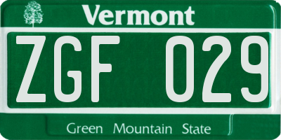 VT license plate ZGF029