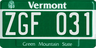 VT license plate ZGF031