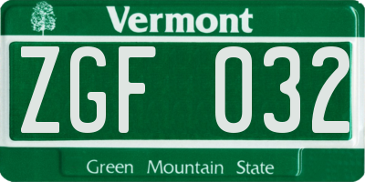 VT license plate ZGF032