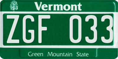 VT license plate ZGF033