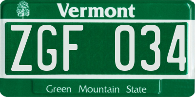 VT license plate ZGF034