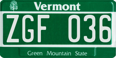 VT license plate ZGF036