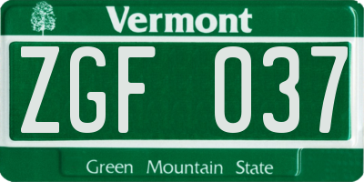 VT license plate ZGF037