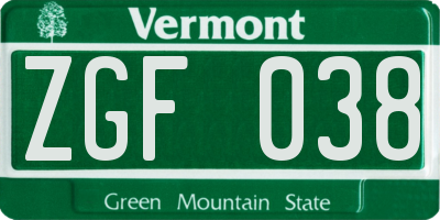 VT license plate ZGF038