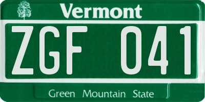 VT license plate ZGF041