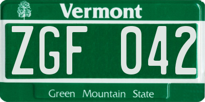 VT license plate ZGF042