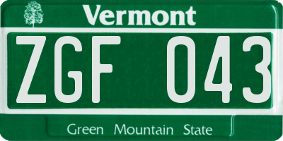 VT license plate ZGF043