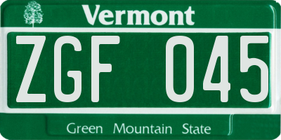 VT license plate ZGF045