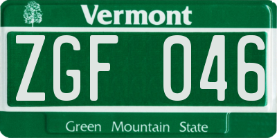 VT license plate ZGF046