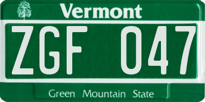 VT license plate ZGF047