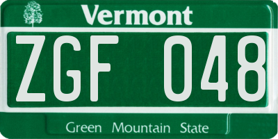 VT license plate ZGF048