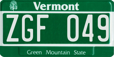 VT license plate ZGF049