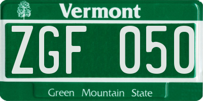 VT license plate ZGF050