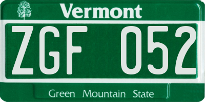 VT license plate ZGF052