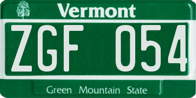 VT license plate ZGF054