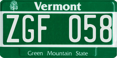 VT license plate ZGF058