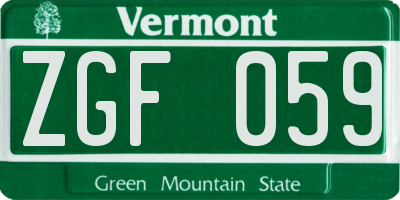 VT license plate ZGF059