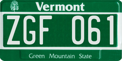 VT license plate ZGF061