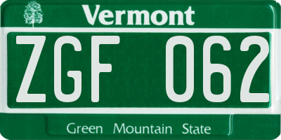 VT license plate ZGF062