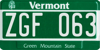 VT license plate ZGF063