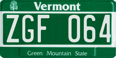 VT license plate ZGF064