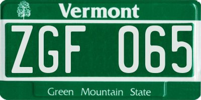 VT license plate ZGF065