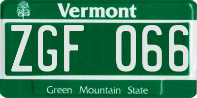 VT license plate ZGF066