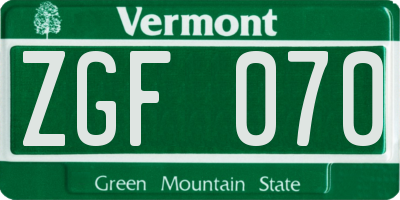 VT license plate ZGF070