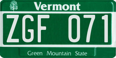 VT license plate ZGF071