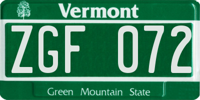 VT license plate ZGF072