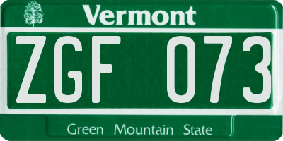 VT license plate ZGF073