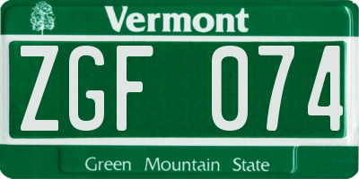 VT license plate ZGF074