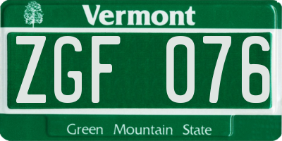VT license plate ZGF076