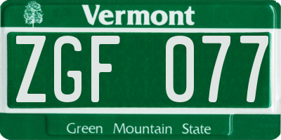 VT license plate ZGF077