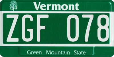VT license plate ZGF078