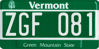 VT license plate ZGF081