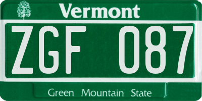 VT license plate ZGF087