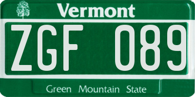 VT license plate ZGF089