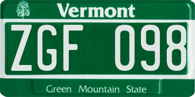 VT license plate ZGF098