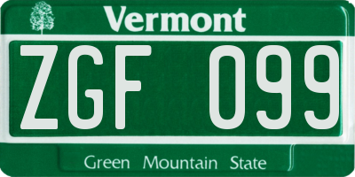 VT license plate ZGF099